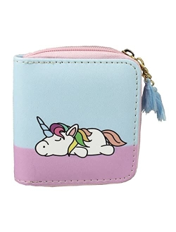 Timlee Unicorn Wallet For Teen Girls Women Zipper Wallet Cute Rainbow Unicorn Design Short Wallets Girls Christmas Gift(Unicorn Blue A)