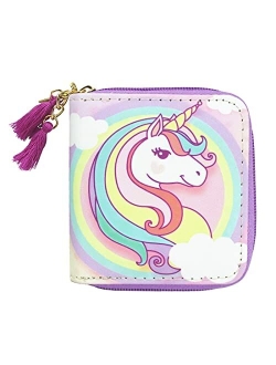 Timlee Unicorn Wallet For Teen Girls Women Zipper Wallet Cute Rainbow Unicorn Design Short Wallets Girls Christmas Gift(Unicorn Blue A)