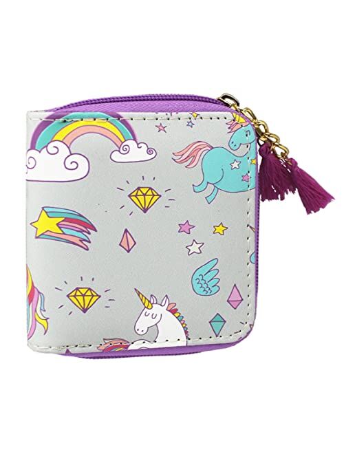 Timlee Unicorn Wallet For Teen Girls Women Zipper Wallet Cute Rainbow Unicorn Design Short Wallets Girls Christmas Gift(Unicorn Blue A)