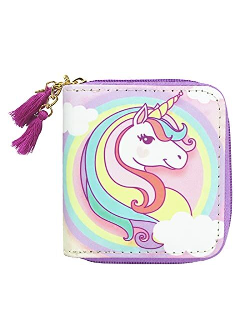 Timlee Unicorn Wallet For Teen Girls Women Zipper Wallet Cute Rainbow Unicorn Design Short Wallets Girls Christmas Gift(Unicorn Blue A)