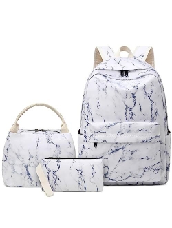 Createy School Backpack for Girls Kids Backpack with Lunch Box Pencil Case Lightweight Marble Prints Backpack Primary Elementary Students Bookbags School Bags Set for Tee