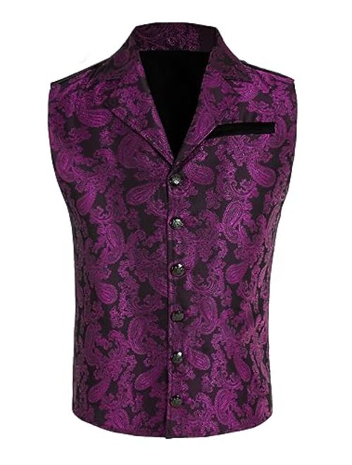 Runcati Mens Victorian Suit Vest Steampunk Renaissance Gothic Slim Fit Waistcoat Brocade Paisley Floral Outerwear