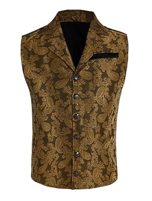 Runcati Mens Victorian Suit Vest Steampunk Renaissance Gothic Slim Fit Waistcoat Brocade Paisley Floral Outerwear