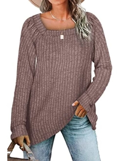 WIHOLL Sweaters for Women Long Sleeve V Neck Solid Color Fashion Tops