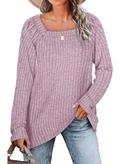 WIHOLL Sweaters for Women Long Sleeve V Neck Solid Color Fashion Tops