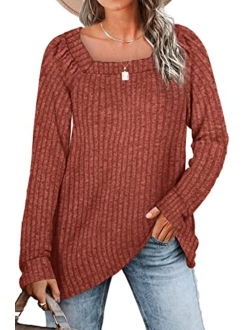 WIHOLL Sweaters for Women Long Sleeve V Neck Solid Color Fashion Tops