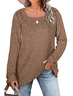 WIHOLL Sweaters for Women Long Sleeve V Neck Solid Color Fashion Tops