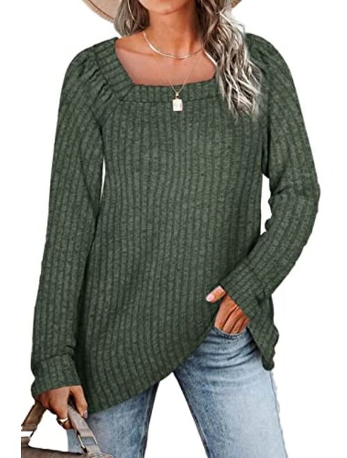 WIHOLL Sweaters for Women Long Sleeve V Neck Solid Color Fashion Tops