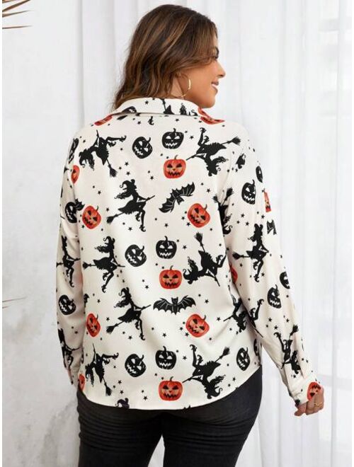 SHEIN Frenchy Plus Halloween Print Shirt