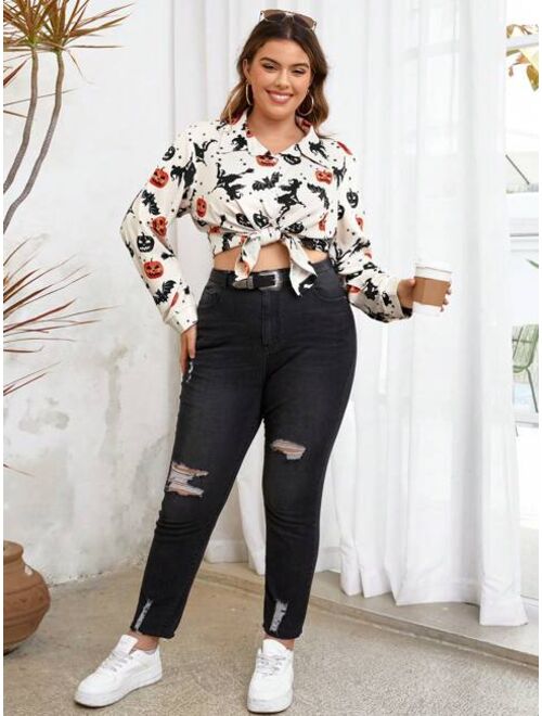 SHEIN Frenchy Plus Halloween Print Shirt