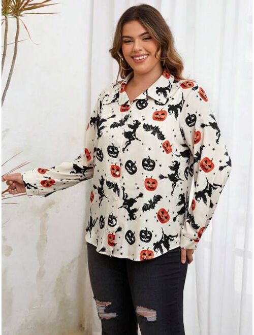 SHEIN Frenchy Plus Halloween Print Shirt