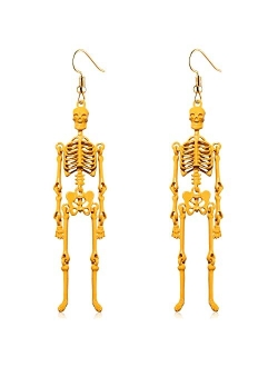 CEALXHENY Halloween Skeleton Earrings Spooky Skull Skeleton Dangle Earrings for Women Girls Costume Dress Up Ghost Earrings