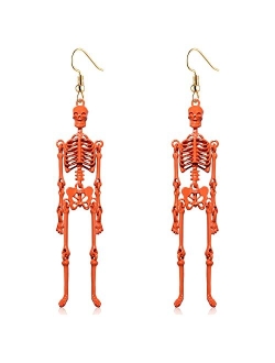 CEALXHENY Halloween Skeleton Earrings Spooky Skull Skeleton Dangle Earrings for Women Girls Costume Dress Up Ghost Earrings