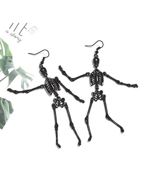 CEALXHENY Halloween Skeleton Earrings Spooky Skull Skeleton Dangle Earrings for Women Girls Costume Dress Up Ghost Earrings