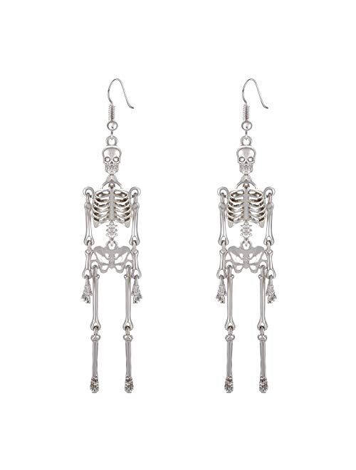 CEALXHENY Halloween Skeleton Earrings Spooky Skull Skeleton Dangle Earrings for Women Girls Costume Dress Up Ghost Earrings