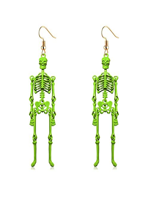 CEALXHENY Halloween Skeleton Earrings Spooky Skull Skeleton Dangle Earrings for Women Girls Costume Dress Up Ghost Earrings