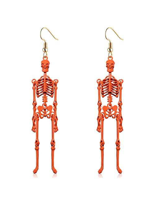 CEALXHENY Halloween Skeleton Earrings Spooky Skull Skeleton Dangle Earrings for Women Girls Costume Dress Up Ghost Earrings