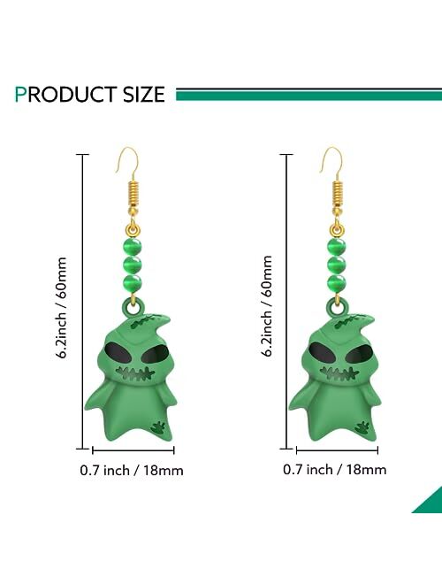 RUIYUE Funny Earrings Halloween Earrings,Christmas Nightmare,Ladies and Girls Earrings Green Jewelry Stud Earrings Green Ghost Earrings