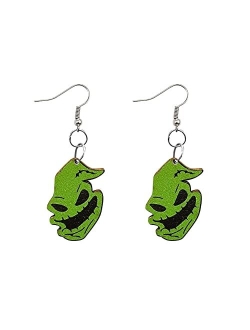 Colorful Bling Cute Cartoon Halloween Theme Earrings Ghost Pumpkin Wooden Dangle Earrings Creative Jewelry for Halloween Party Exaggeration Accessories