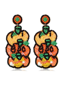 Aratlench Halloween Earrings for Women Cute Pumpkin Ghost Beaded Dangle Earrings Statement Spooky Skull Witch Hat Boo Trick Treat RIP Earrings Fun Halloween Holiday Costu