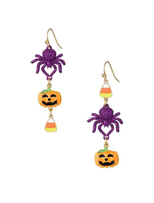 TOVABA Halloween Earrings Studs Dangle for Girls, Purple Witch Hat Pumpkin Spider Spooky Cobweb Earrings Dangling Hypoallergenic Nickel Free Earrings Fashion Weird Earrin