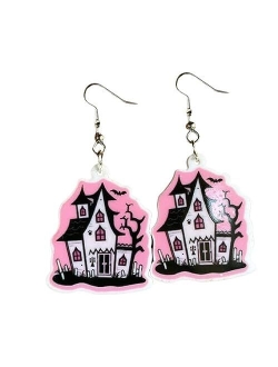 Shecina Halloween Earrings For Women,Acrylic Hypoallergenic Spider Web Pumpkin Cat Skeleton Bat Ghost Witch Boo Cute Dangle Earrings For Girls