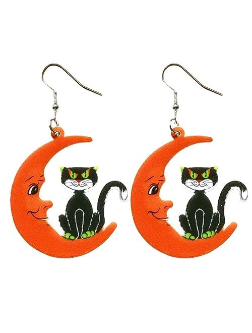 Shecina Halloween Earrings For Women,Acrylic Hypoallergenic Spider Web Pumpkin Cat Skeleton Bat Ghost Witch Boo Cute Dangle Earrings For Girls