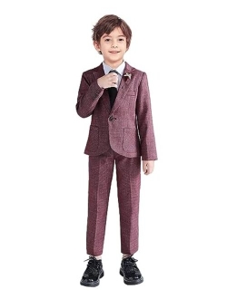 Lolanta Kids Boys Plaid Suit Fashion Blazer Pants Set 2 Piece Formal Wear Outfit for Wedding