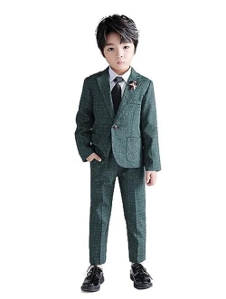 Lolanta Kids Boys Plaid Suit Fashion Blazer Pants Set 2 Piece Formal Wear Outfit for Wedding