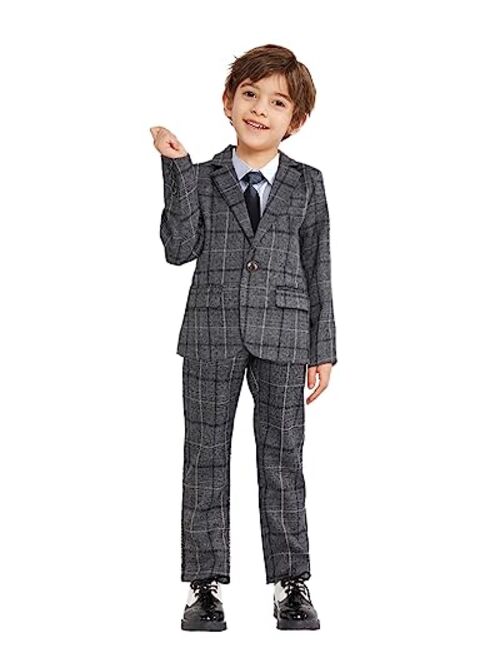 Lolanta Kids Boys Plaid Suit Fashion Blazer Pants Set 2 Piece Formal Wear Outfit for Wedding