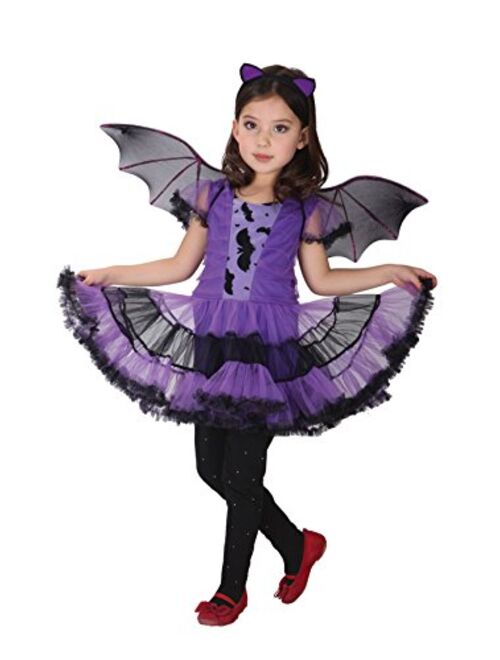 EOZY Girls Bat Vampire Costume Kids Halloween Clothes Animal Cosplay Purple Dress