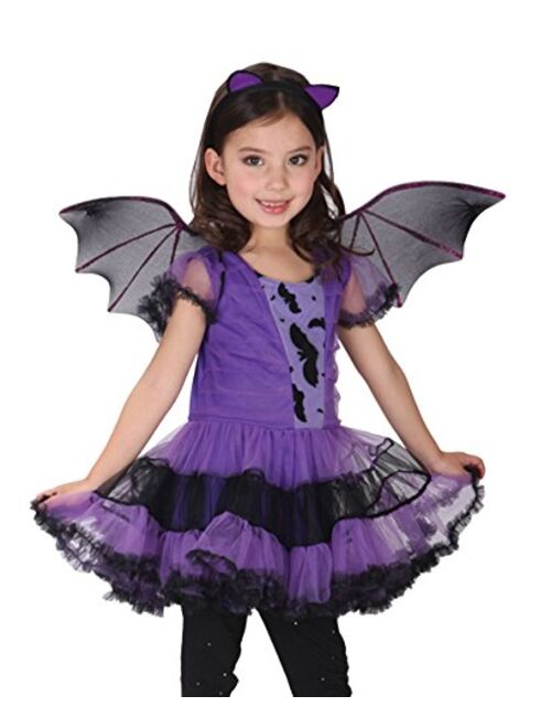 EOZY Girls Bat Vampire Costume Kids Halloween Clothes Animal Cosplay Purple Dress