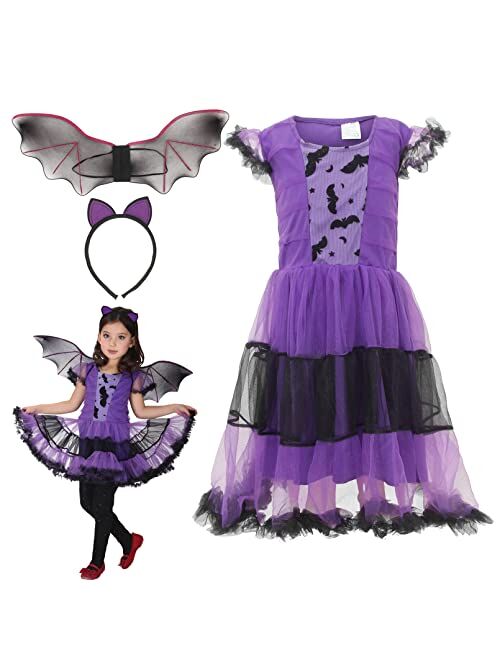 EOZY Girls Bat Vampire Costume Kids Halloween Clothes Animal Cosplay Purple Dress