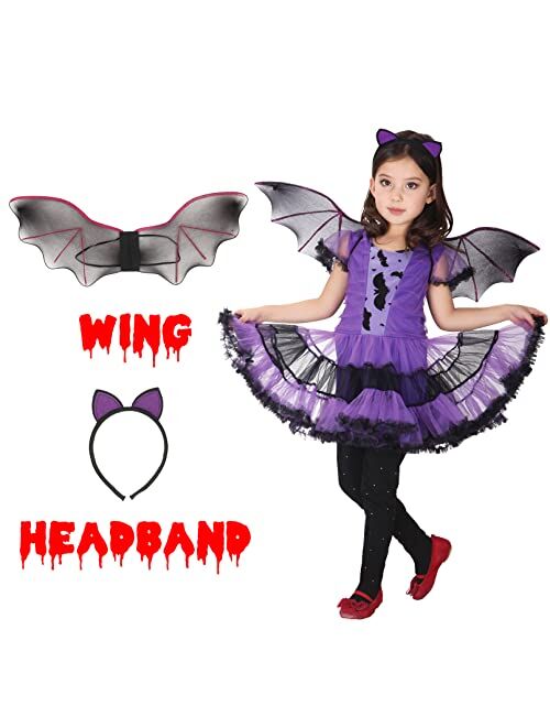 EOZY Girls Bat Vampire Costume Kids Halloween Clothes Animal Cosplay Purple Dress