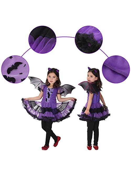 EOZY Girls Bat Vampire Costume Kids Halloween Clothes Animal Cosplay Purple Dress