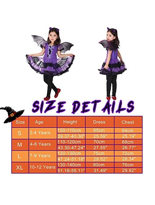 EOZY Girls Bat Vampire Costume Kids Halloween Clothes Animal Cosplay Purple Dress