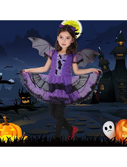 EOZY Girls Bat Vampire Costume Kids Halloween Clothes Animal Cosplay Purple Dress