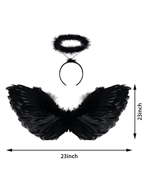 Doxrmuru Girls Fallen Angel Dress for Halloween Costume with Black Wings