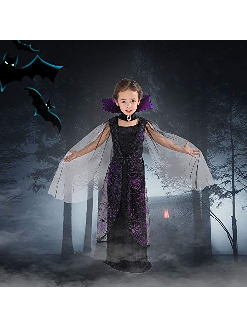 EraSpooky Vampire Costume for Girls Halloween Kids Gothic Bat Dress Victorian Vampiress Outfit 4-10