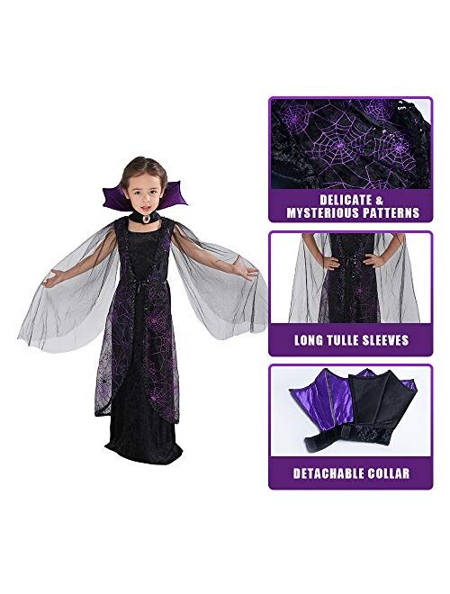 EraSpooky Vampire Costume for Girls Halloween Kids Gothic Bat Dress Victorian Vampiress Outfit 4-10