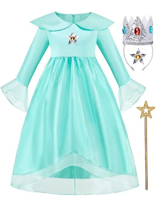 Oskiner Princess Peach Costume for Girls,Super Brothers Princess Peach Dress for Kids Cosplay Halloween Party Dress Up