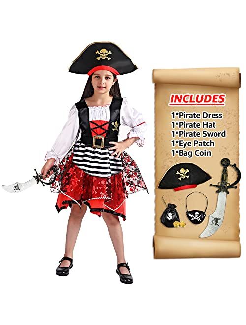 Sersllta Girls Pirate Costume for Halloween Kids Dress Up