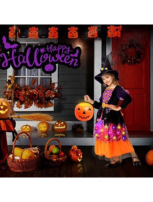 Lumiparty Witch Costume Halloween for Girls Toddler,Light Up Witch Costume Sparkle Witch Dress for Kids Fairy Tale Dress-Up Party