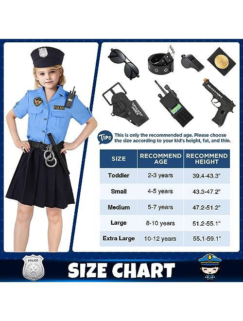 Luucio Girls Police Officer Costume for Kids, Police Costume for Kids, Halloween Costume for Girls, Role Play Kit for Girls