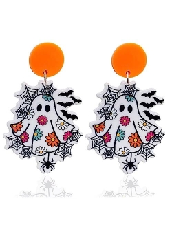 Zian Spooky Earrings Halloween Earrings Spooky Cute Earrings Acrylic Spider Web Bat Earrings Floral Earrings Drink Earrings