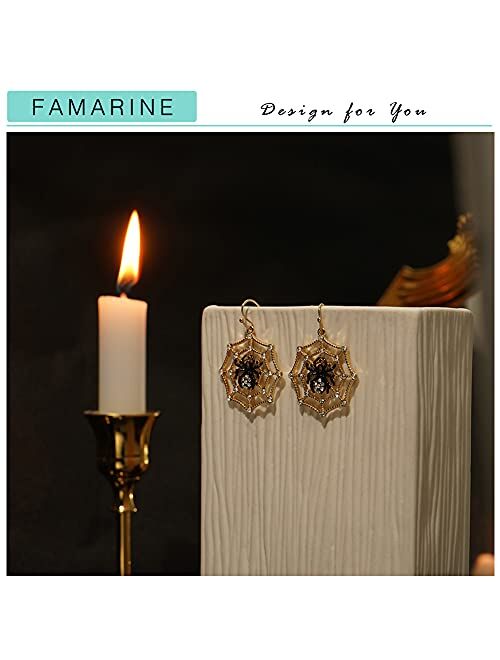 Famarine Halloween Spider Web Earrings for Women Black Widow Spider Drop Dangle Earrings Funny Horror Earrings, Halloween Party Jewelry Gothic