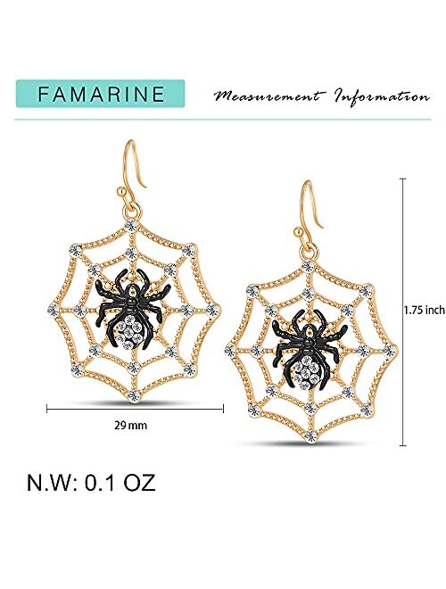 Famarine Halloween Spider Web Earrings for Women Black Widow Spider Drop Dangle Earrings Funny Horror Earrings, Halloween Party Jewelry Gothic