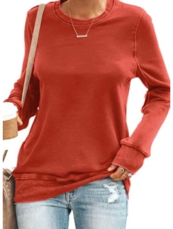 SENSERISE Womens Casual Crewneck Sweatshirt Long Sleeve Solid Color Shirt Soft Lightweight Loose Top