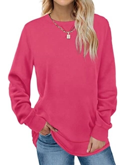 SENSERISE Womens Casual Crewneck Sweatshirt Long Sleeve Solid Color Shirt Soft Lightweight Loose Top