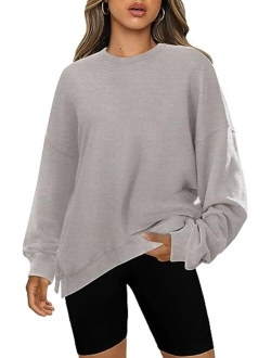 SENSERISE Womens Casual Crewneck Sweatshirt Long Sleeve Solid Color Shirt Soft Lightweight Loose Top